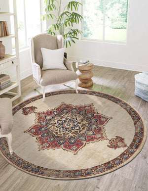 Cream 4' x 4' Utopia Round Area Rug Traditional Vintage Persian Inspired Vivid Color Durable Carpet for Unique Interiors for Sale at Rug Engine