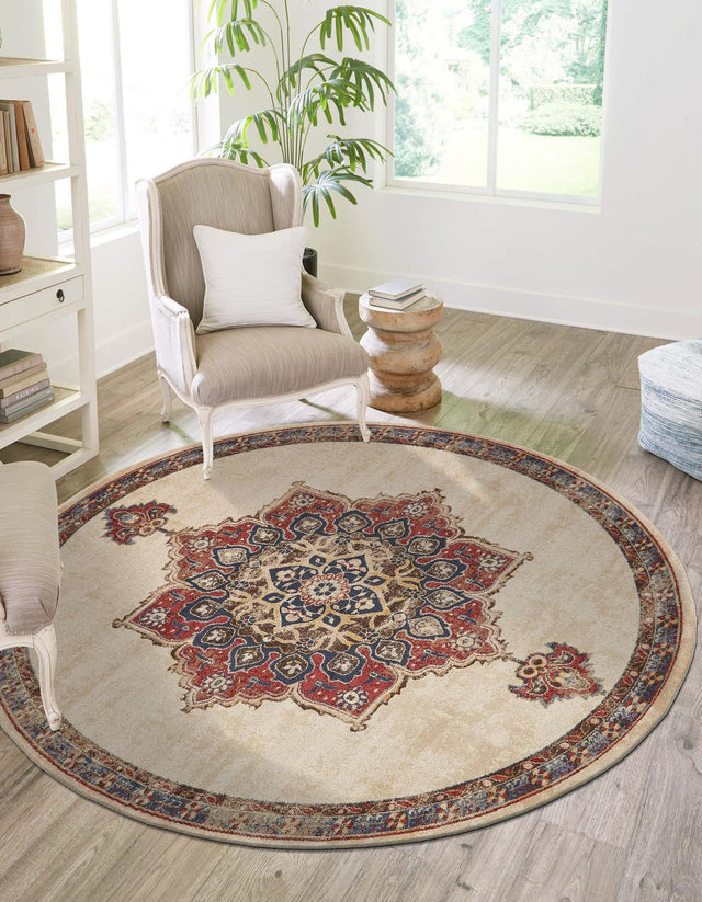 Cream 4' x 4' Utopia Round Area Rug Traditional Vintage Persian Inspired Vivid Color Durable Carpet for Unique Interiors for Sale at Rug Engine