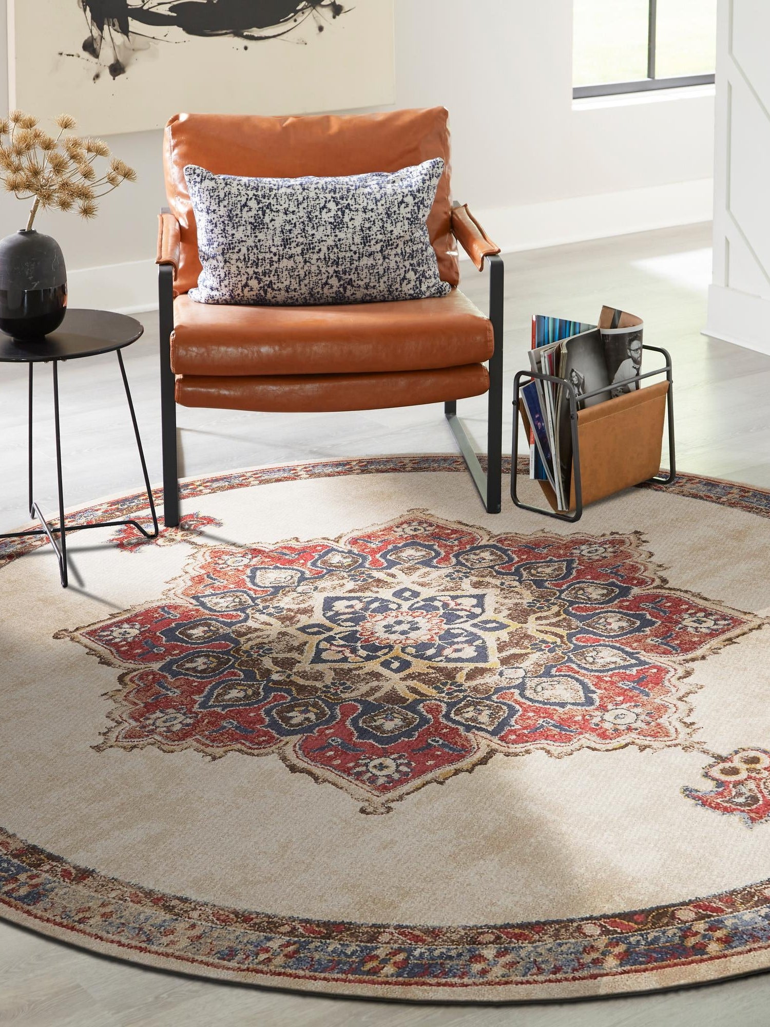 Cream 4' x 4' Utopia Round Area Rug Traditional Vintage Persian Inspired Vivid Color Durable Carpet for Unique Interiors for Sale at Rug Engine