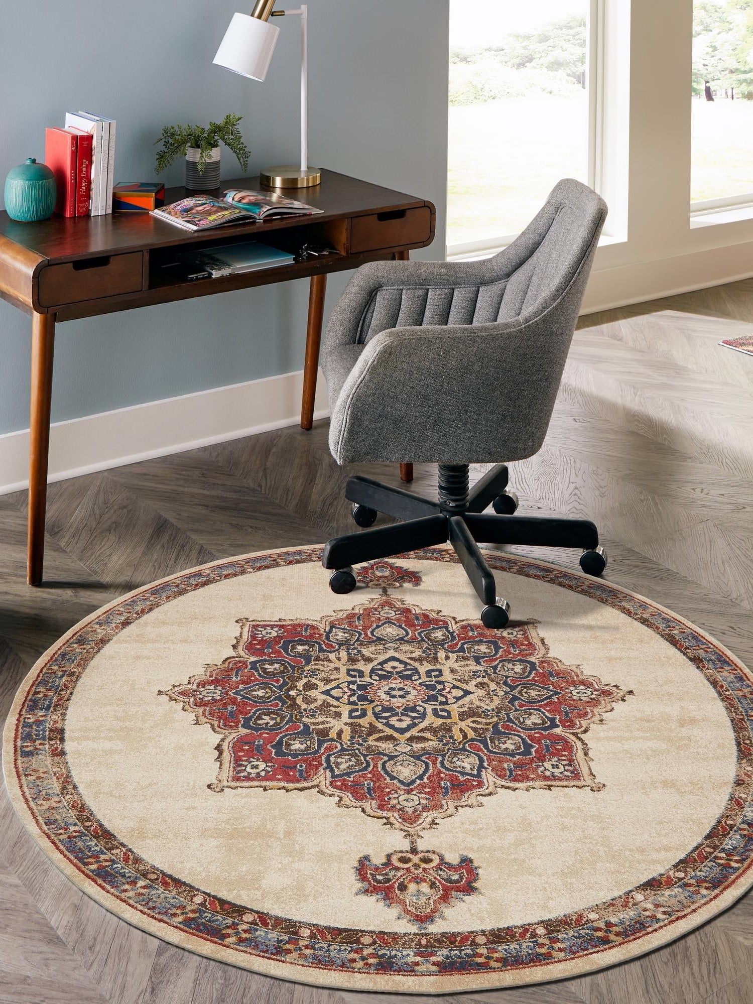 Cream 4' x 4' Utopia Round Area Rug Traditional Vintage Persian Inspired Vivid Color Durable Carpet for Unique Interiors for Sale at Rug Engine