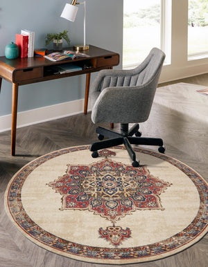Cream 4' x 4' Utopia Round Area Rug Traditional Vintage Persian Inspired Vivid Color Durable Carpet for Unique Interiors for Sale at Rug Engine