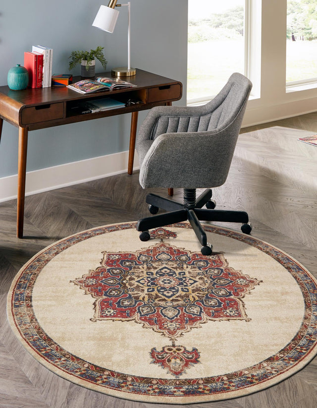 Cream 4' x 4' Utopia Round Area Rug Traditional Vintage Persian Inspired Vivid Color Durable Carpet for Unique Interiors for Sale at Rug Engine
