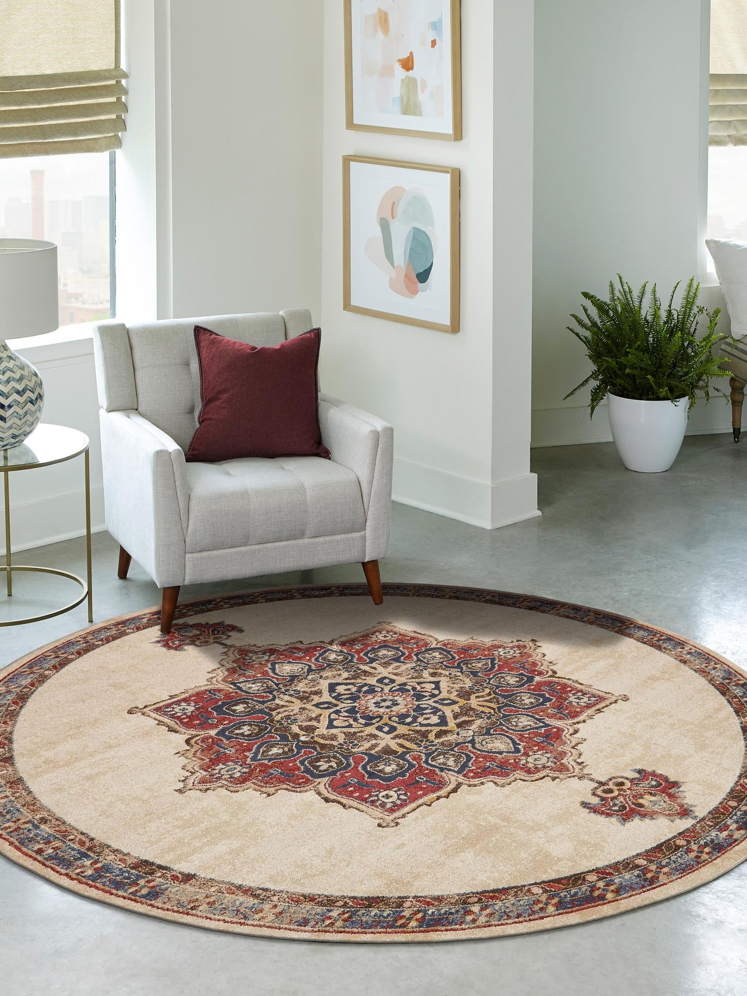 Cream 4' x 4' Utopia Round Area Rug Traditional Vintage Persian Inspired Vivid Color Durable Carpet for Unique Interiors for Sale at Rug Engine