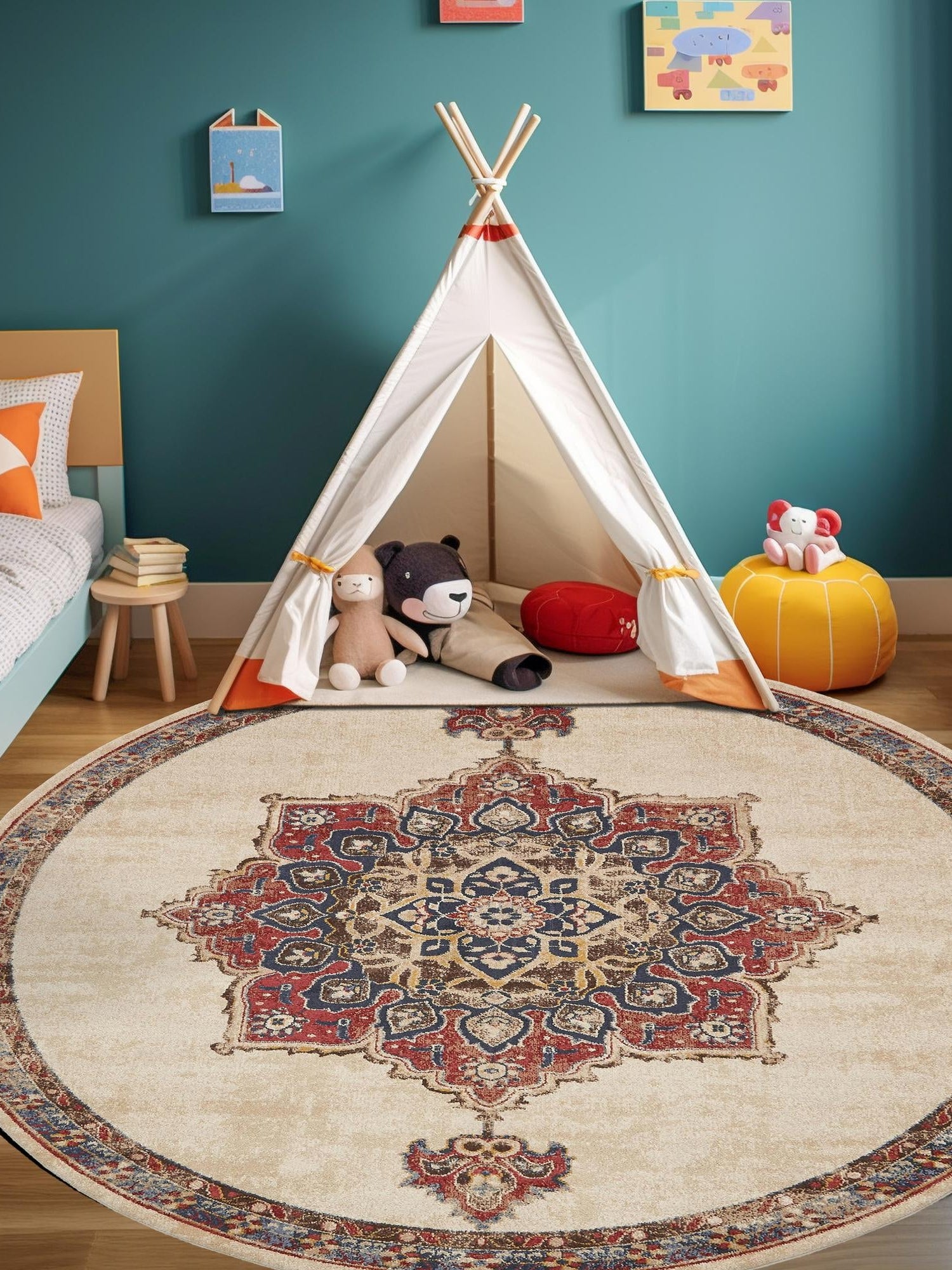 Cream 4' x 4' Utopia Round Area Rug Traditional Vintage Persian Inspired Vivid Color Durable Carpet for Unique Interiors for Sale at Rug Engine