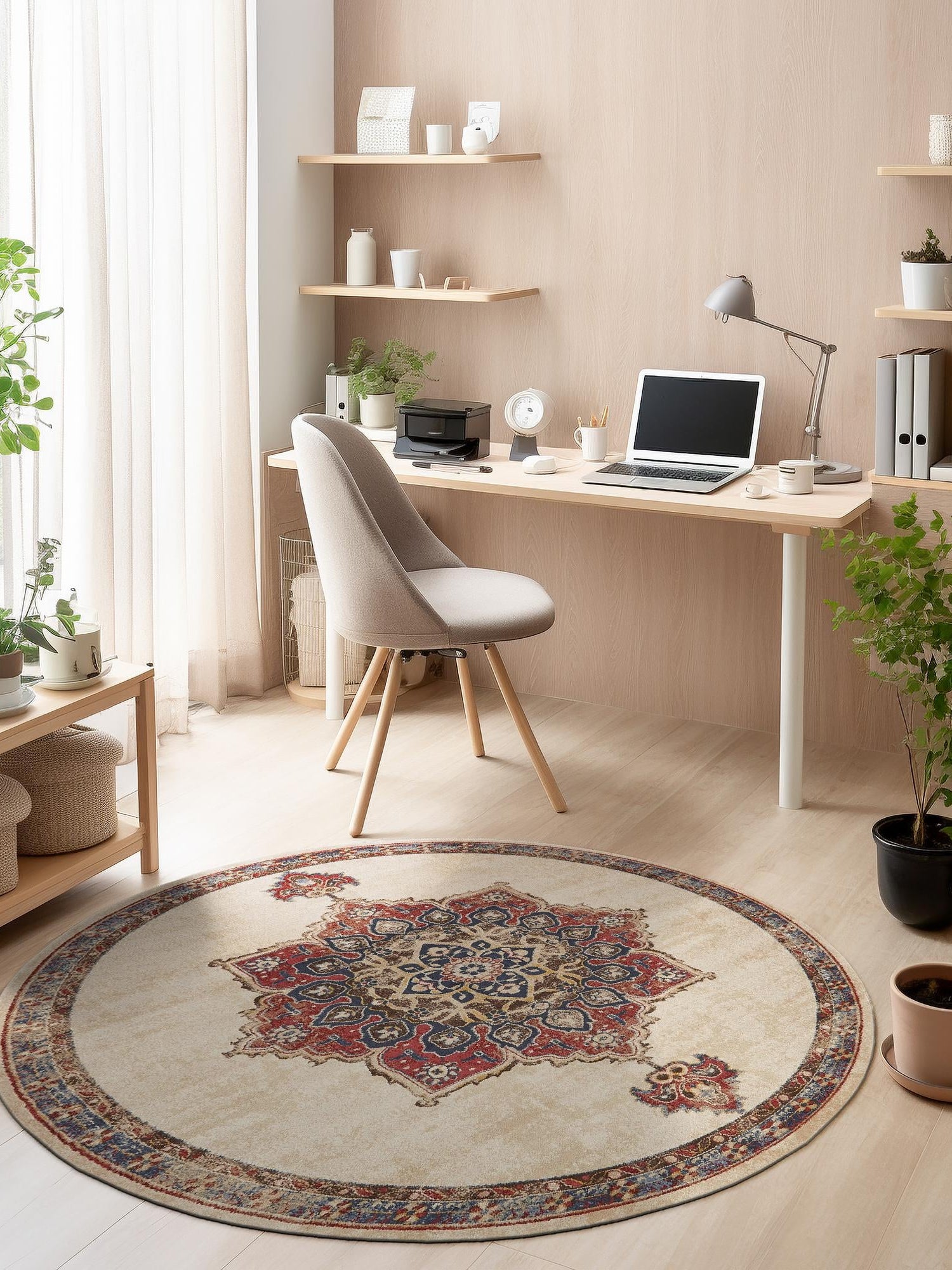 Cream 4' x 4' Utopia Round Area Rug Traditional Vintage Persian Inspired Vivid Color Durable Carpet for Unique Interiors for Sale at Rug Engine