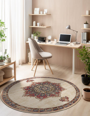 Cream 4' x 4' Utopia Round Area Rug Traditional Vintage Persian Inspired Vivid Color Durable Carpet for Unique Interiors for Sale at Rug Engine