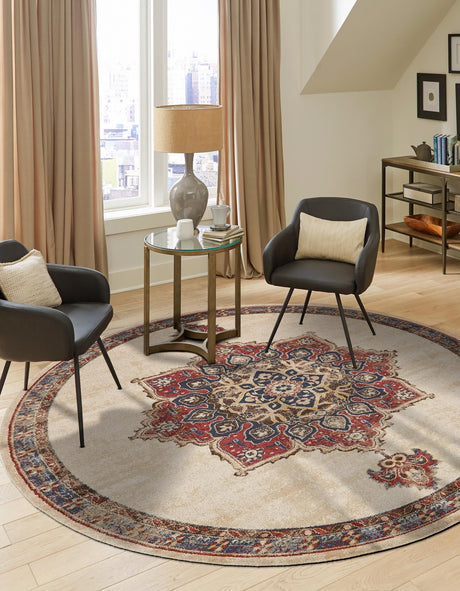 Cream 7' x 7' Utopia Round Area Rug Traditional Vintage Persian Inspired Vivid Color Durable Carpet for Unique Interiors for Sale at Rug Engine