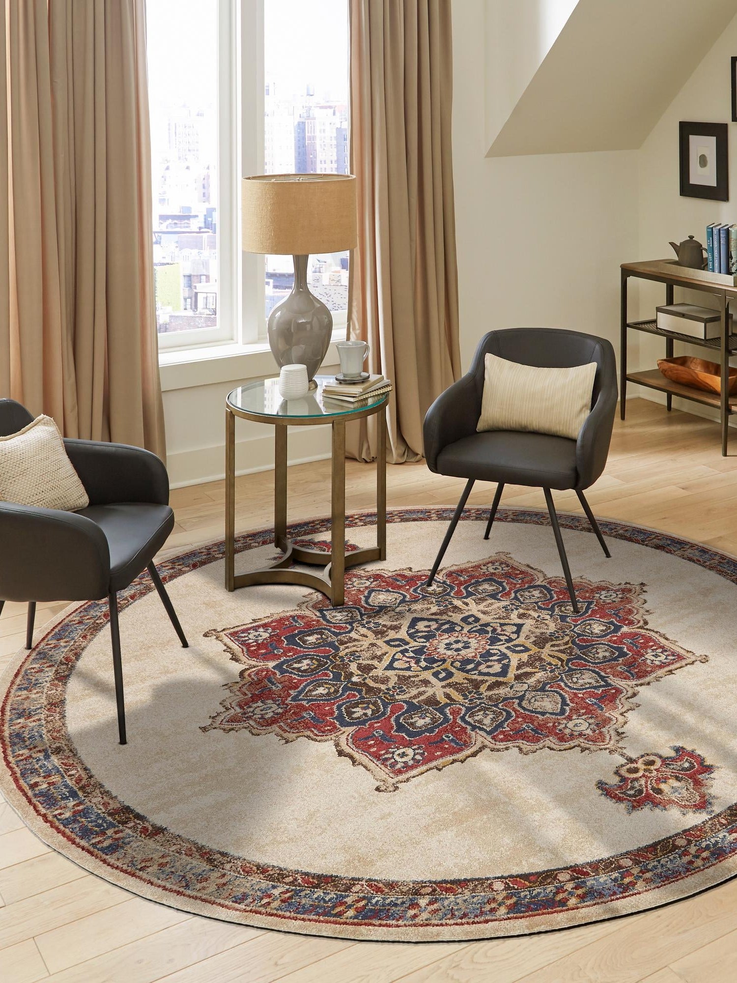 Cream 4' x 4' Utopia Round Area Rug Traditional Vintage Persian Inspired Vivid Color Durable Carpet for Unique Interiors for Sale at Rug Engine