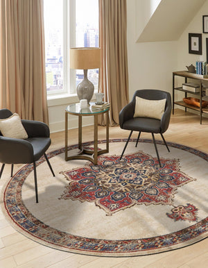 Cream 4' x 4' Utopia Round Area Rug Traditional Vintage Persian Inspired Vivid Color Durable Carpet for Unique Interiors for Sale at Rug Engine