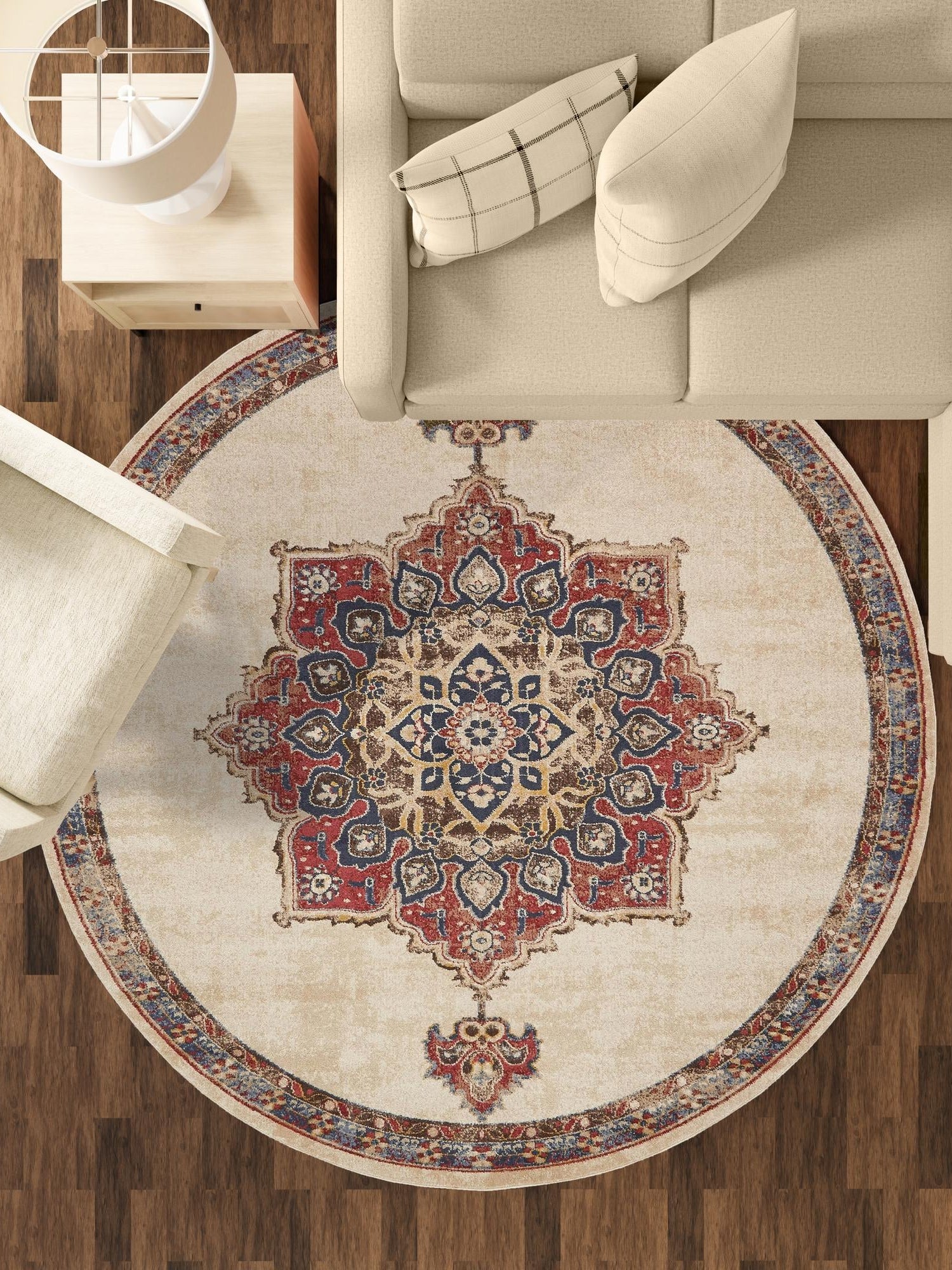 Cream 4' x 4' Utopia Round Area Rug Traditional Vintage Persian Inspired Vivid Color Durable Carpet for Unique Interiors for Sale at Rug Engine