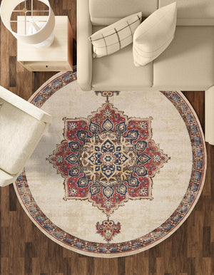 Cream 4' x 4' Utopia Round Area Rug Traditional Vintage Persian Inspired Vivid Color Durable Carpet for Unique Interiors for Sale at Rug Engine