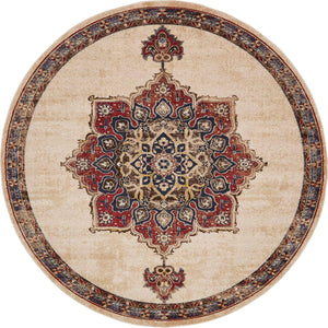 Cream 8' x 8' Utopia Round Area Rug Traditional Vintage Persian Inspired Vivid Color Durable Carpet for Unique Interiors for Sale at Rug Engine