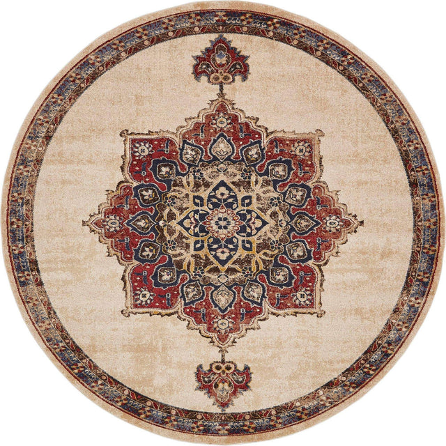 Cream 8' x 8' Utopia Round Area Rug Traditional Vintage Persian Inspired Vivid Color Durable Carpet for Unique Interiors for Sale at Rug Engine