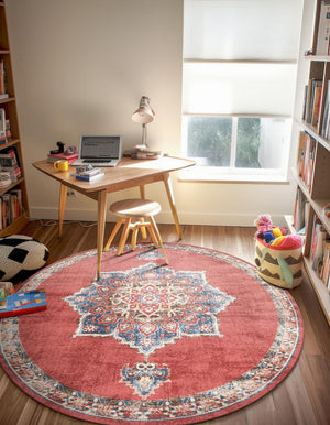 Burgundy 4' 1 x 4' 1 Utopia Round Area Rug Traditional Vintage Persian Inspired Vivid Color Durable Carpet for Unique Interiors for Sale at Rug Engine
