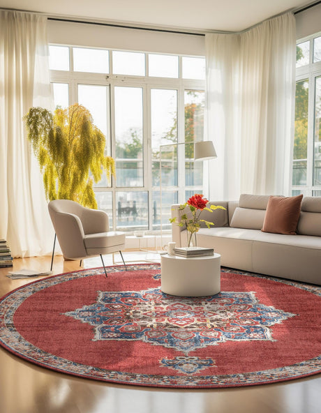Burgundy 8' x 8' Utopia Round Area Rug Traditional Vintage Persian Inspired Vivid Color Durable Carpet for Unique Interiors for Sale at Rug Engine