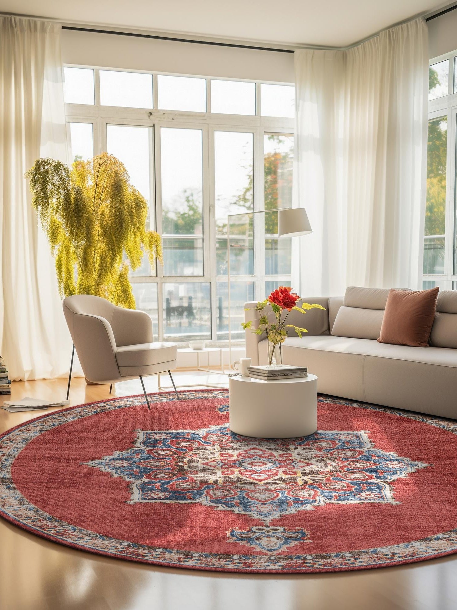 Burgundy 7' x 7' Utopia Round Area Rug Traditional Vintage Persian Inspired Vivid Color Durable Carpet for Unique Interiors for Sale at Rug Engine