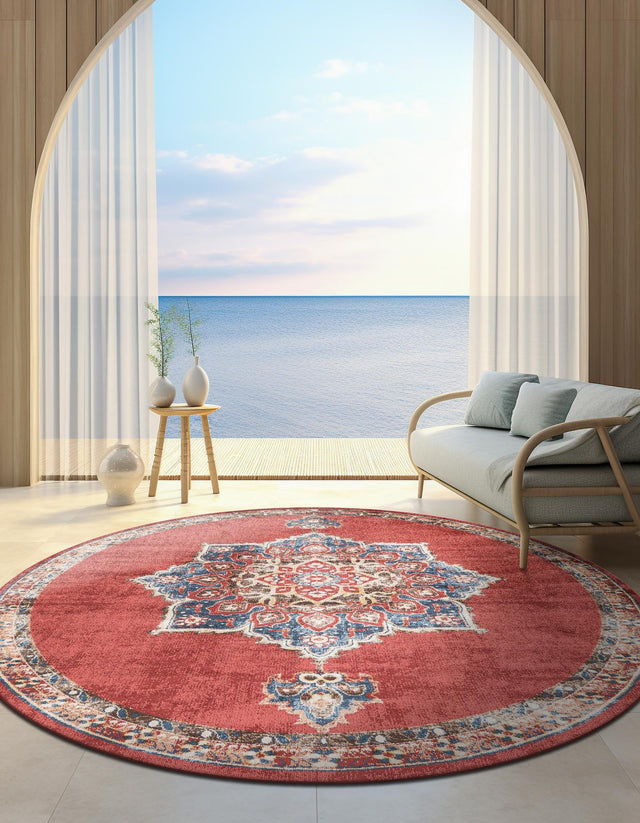 Burgundy 4' 1 x 4' 1 Utopia Round Area Rug Traditional Vintage Persian Inspired Vivid Color Durable Carpet for Unique Interiors for Sale at Rug Engine