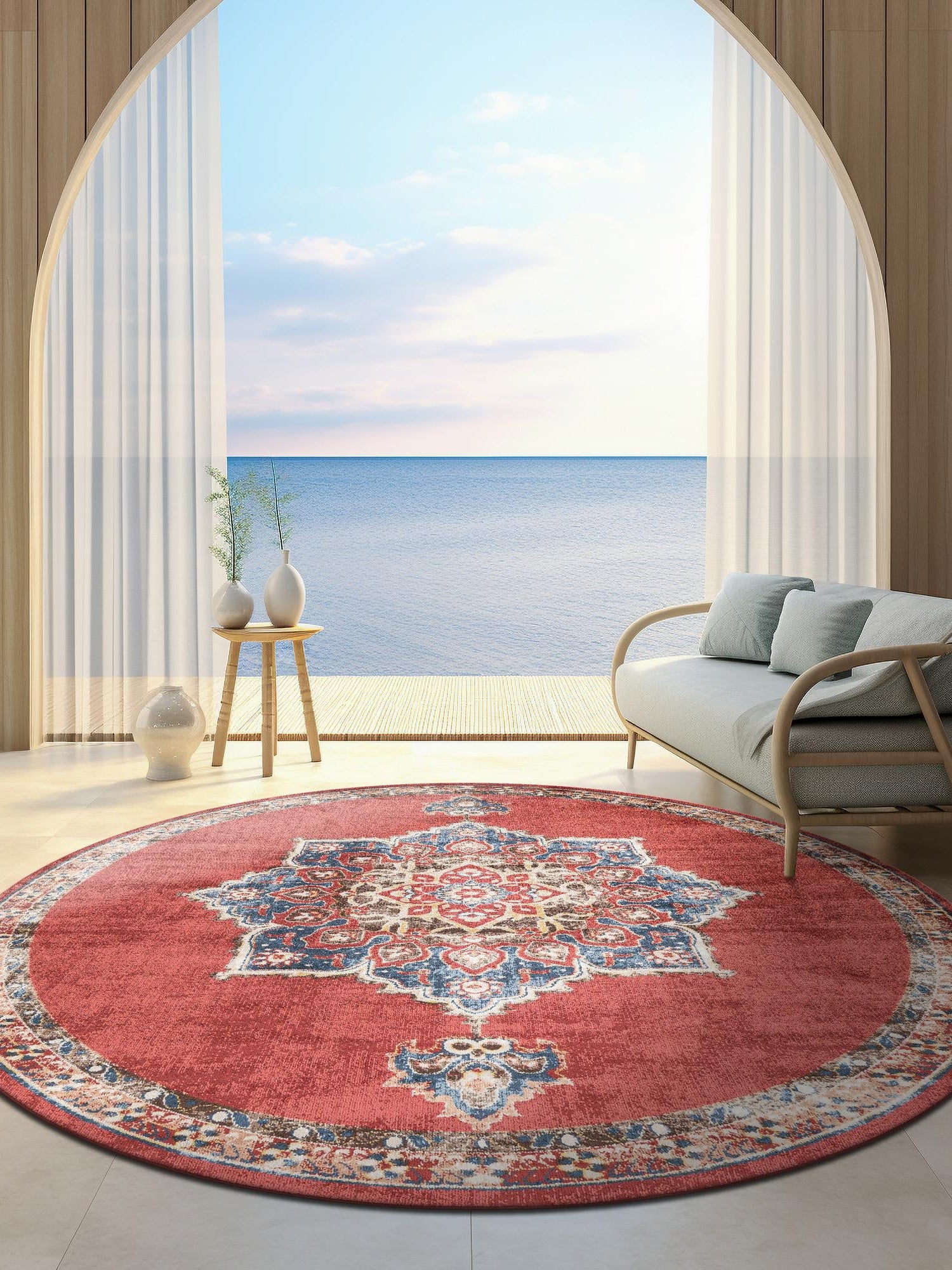 Burgundy 7' x 7' Utopia Round Area Rug Traditional Vintage Persian Inspired Vivid Color Durable Carpet for Unique Interiors for Sale at Rug Engine