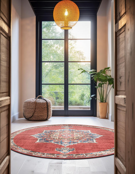 Burgundy 4' 1 x 4' 1 Utopia Round Area Rug Traditional Vintage Persian Inspired Vivid Color Durable Carpet for Unique Interiors for Sale at Rug Engine