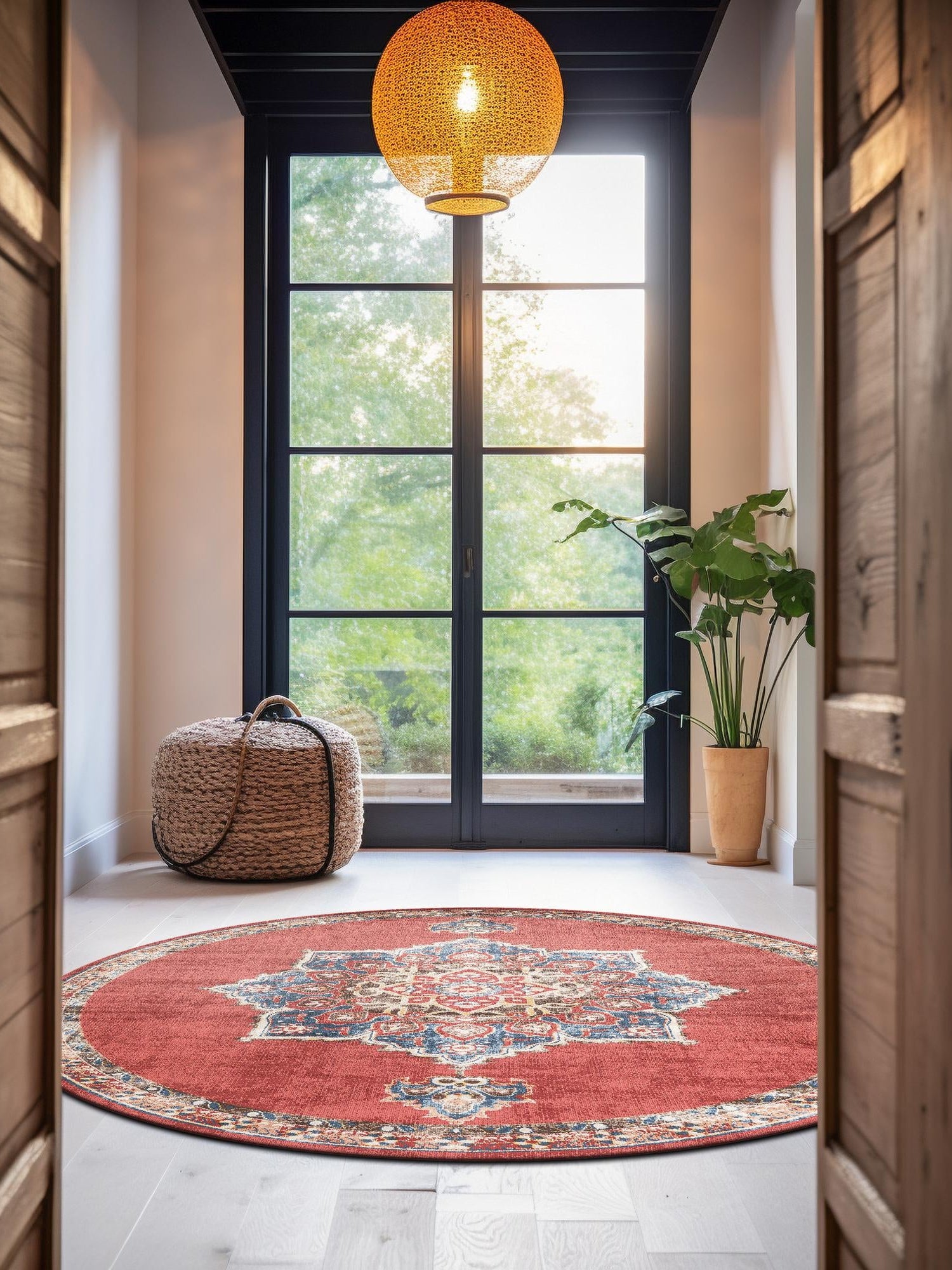 Burgundy 8' x 8' Utopia Round Area Rug Traditional Vintage Persian Inspired Vivid Color Durable Carpet for Unique Interiors for Sale at Rug Engine