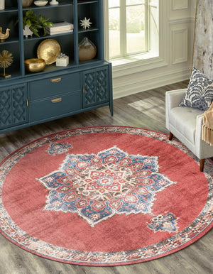 Burgundy 7' x 7' Utopia Round Area Rug Traditional Vintage Persian Inspired Vivid Color Durable Carpet for Unique Interiors for Sale at Rug Engine