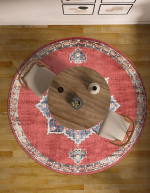 Burgundy 7' x 7' Utopia Round Area Rug Traditional Vintage Persian Inspired Vivid Color Durable Carpet for Unique Interiors for Sale at Rug Engine