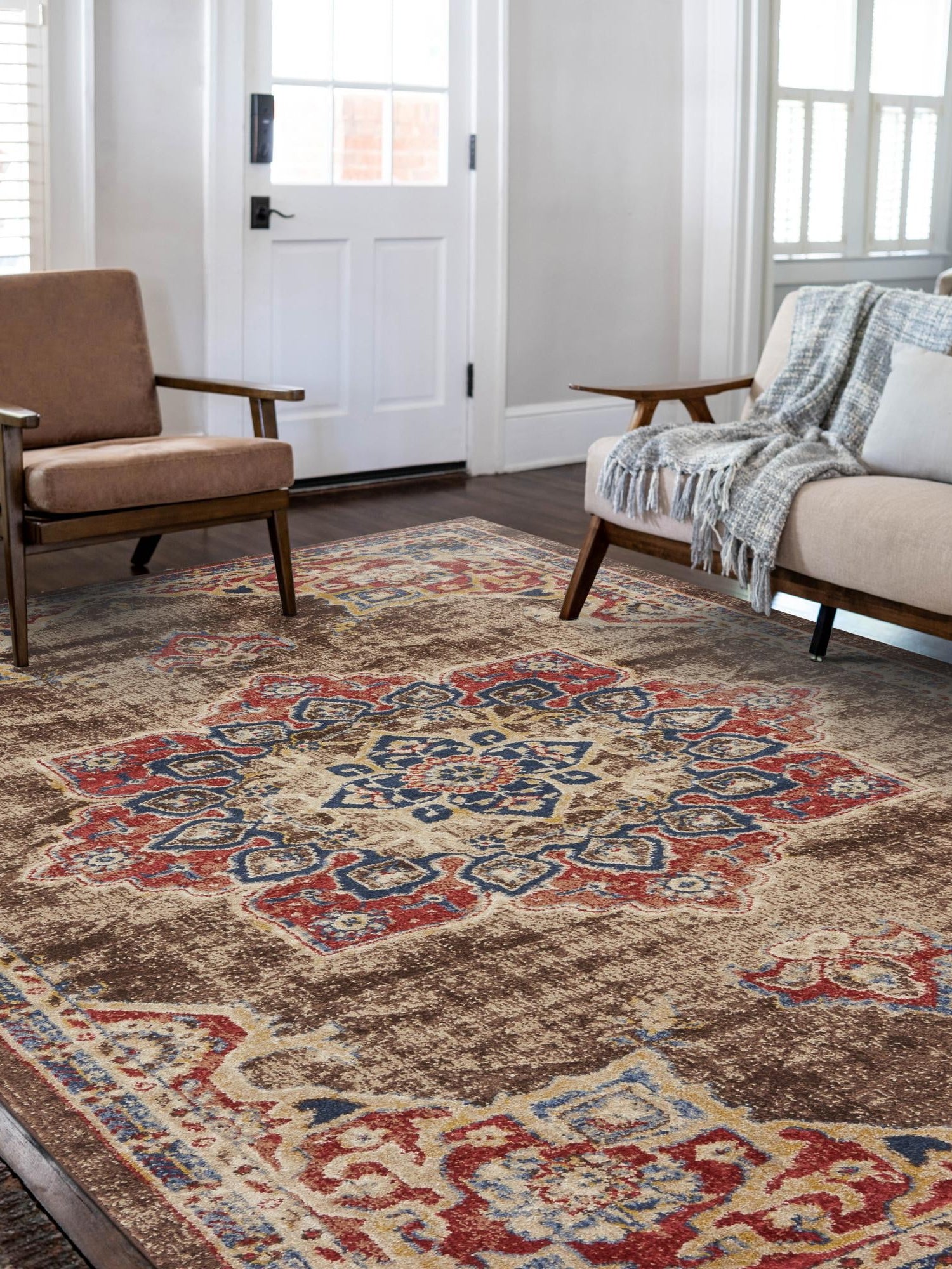 Chocolate Brown 8' x 10' Utopia Rectangle Area Rug Traditional Vintage Persian Inspired Vivid Color Durable Carpet for Unique Interiors for Sale at Rug Engine