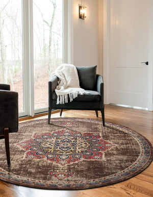 Chocolate Brown 8' x 8' Utopia Round Area Rug Traditional Vintage Persian Inspired Vivid Color Durable Carpet for Unique Interiors for Sale at Rug Engine