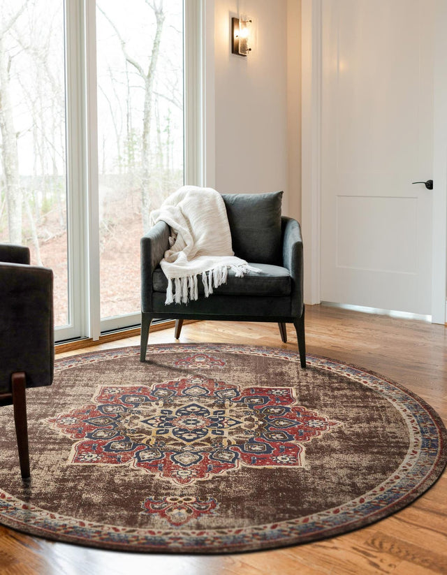 Chocolate Brown 8' x 8' Utopia Round Area Rug Traditional Vintage Persian Inspired Vivid Color Durable Carpet for Unique Interiors for Sale at Rug Engine