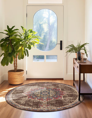 Chocolate Brown 8' x 8' Utopia Round Area Rug Traditional Vintage Persian Inspired Vivid Color Durable Carpet for Unique Interiors for Sale at Rug Engine