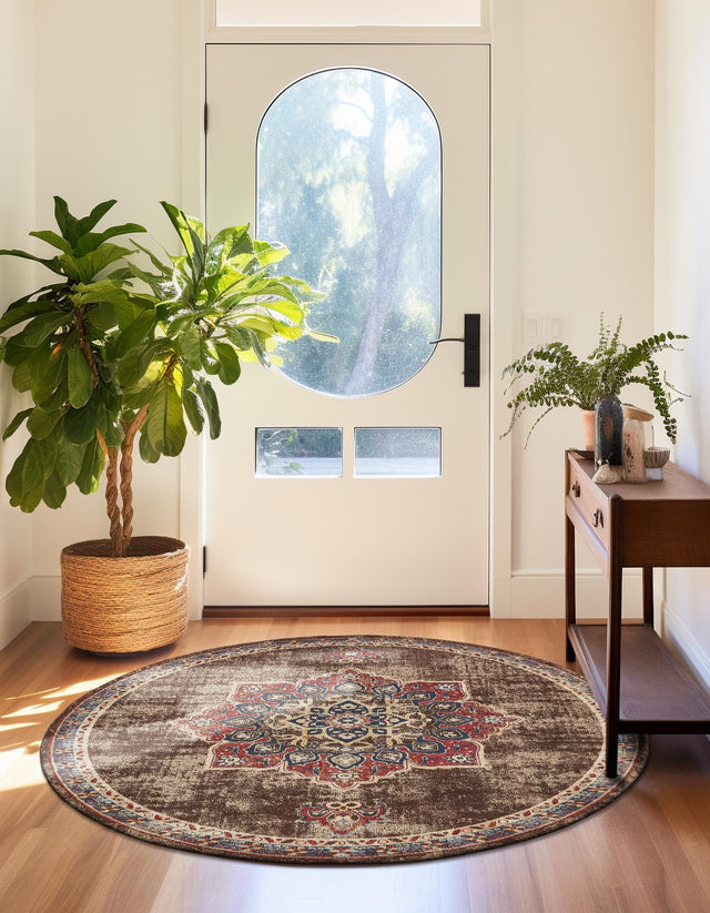 Chocolate Brown 8' x 8' Utopia Round Area Rug Traditional Vintage Persian Inspired Vivid Color Durable Carpet for Unique Interiors for Sale at Rug Engine