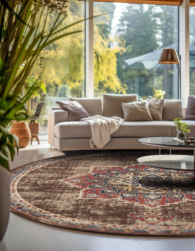 Chocolate Brown 8' x 8' Utopia Round Area Rug Traditional Vintage Persian Inspired Vivid Color Durable Carpet for Unique Interiors for Sale at Rug Engine