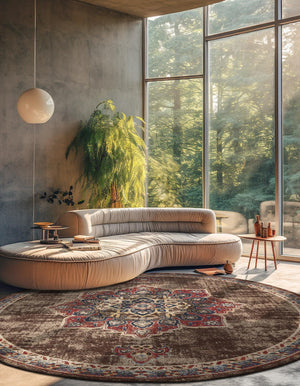 Chocolate Brown 8' x 8' Utopia Round Area Rug Traditional Vintage Persian Inspired Vivid Color Durable Carpet for Unique Interiors for Sale at Rug Engine