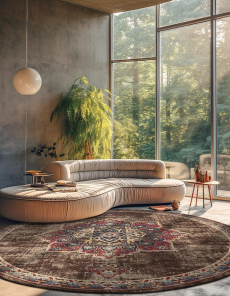 Chocolate Brown 8' x 8' Utopia Round Area Rug Traditional Vintage Persian Inspired Vivid Color Durable Carpet for Unique Interiors for Sale at Rug Engine