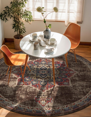 Chocolate Brown 8' x 8' Utopia Round Area Rug Traditional Vintage Persian Inspired Vivid Color Durable Carpet for Unique Interiors for Sale at Rug Engine