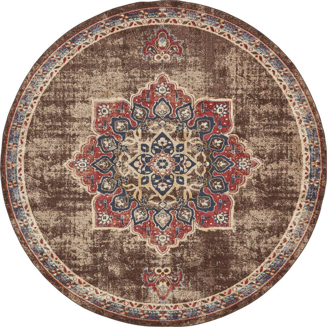 Chocolate Brown 8' x 8' Utopia Round Area Rug Traditional Vintage Persian Inspired Vivid Color Durable Carpet for Unique Interiors for Sale at Rug Engine