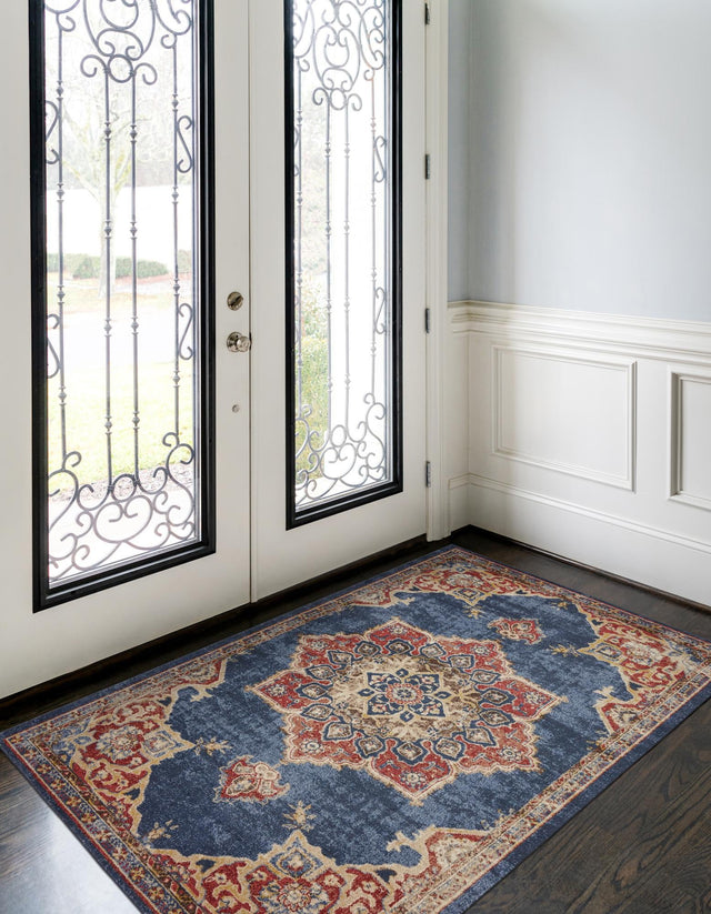 Dark Blue 6' 1 x 9' Utopia Rectangle Area Rug Traditional Vintage Persian Inspired Vivid Color Durable Carpet for Unique Interiors for Sale at Rug Engine