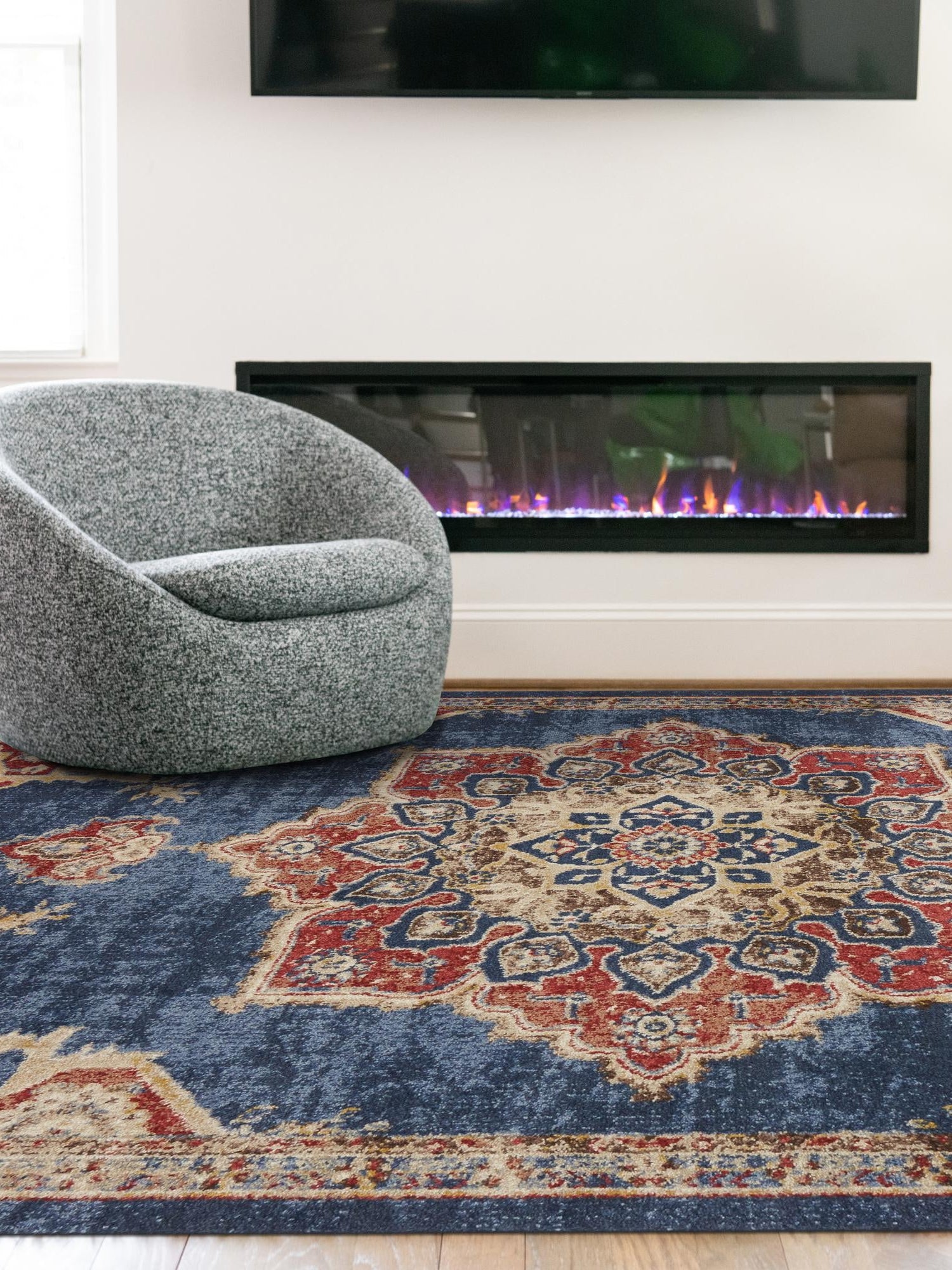 Dark Blue 6' 1 x 9' Utopia Rectangle Area Rug Traditional Vintage Persian Inspired Vivid Color Durable Carpet for Unique Interiors for Sale at Rug Engine