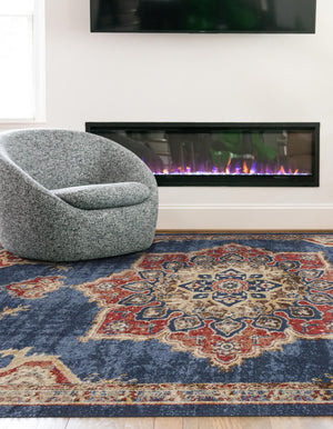 Dark Blue 6' 1 x 9' Utopia Rectangle Area Rug Traditional Vintage Persian Inspired Vivid Color Durable Carpet for Unique Interiors for Sale at Rug Engine