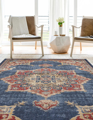 Dark Blue 6' 1 x 9' Utopia Rectangle Area Rug Traditional Vintage Persian Inspired Vivid Color Durable Carpet for Unique Interiors for Sale at Rug Engine