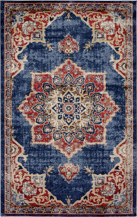 Dark Blue 5' 1 x 8' Utopia Rectangle Area Rug Traditional Vintage Persian Inspired Vivid Color Durable Carpet for Unique Interiors for Sale at Rug Engine