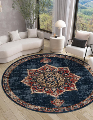 Dark Blue 5' 3 x 5' 3 Utopia Round Area Rug Traditional Vintage Persian Inspired Vivid Color Durable Carpet for Unique Interiors for Sale at Rug Engine