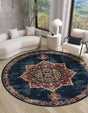Dark Blue 5' 3 x 5' 3 Utopia Round Area Rug Traditional Vintage Persian Inspired Vivid Color Durable Carpet for Unique Interiors for Sale at Rug Engine