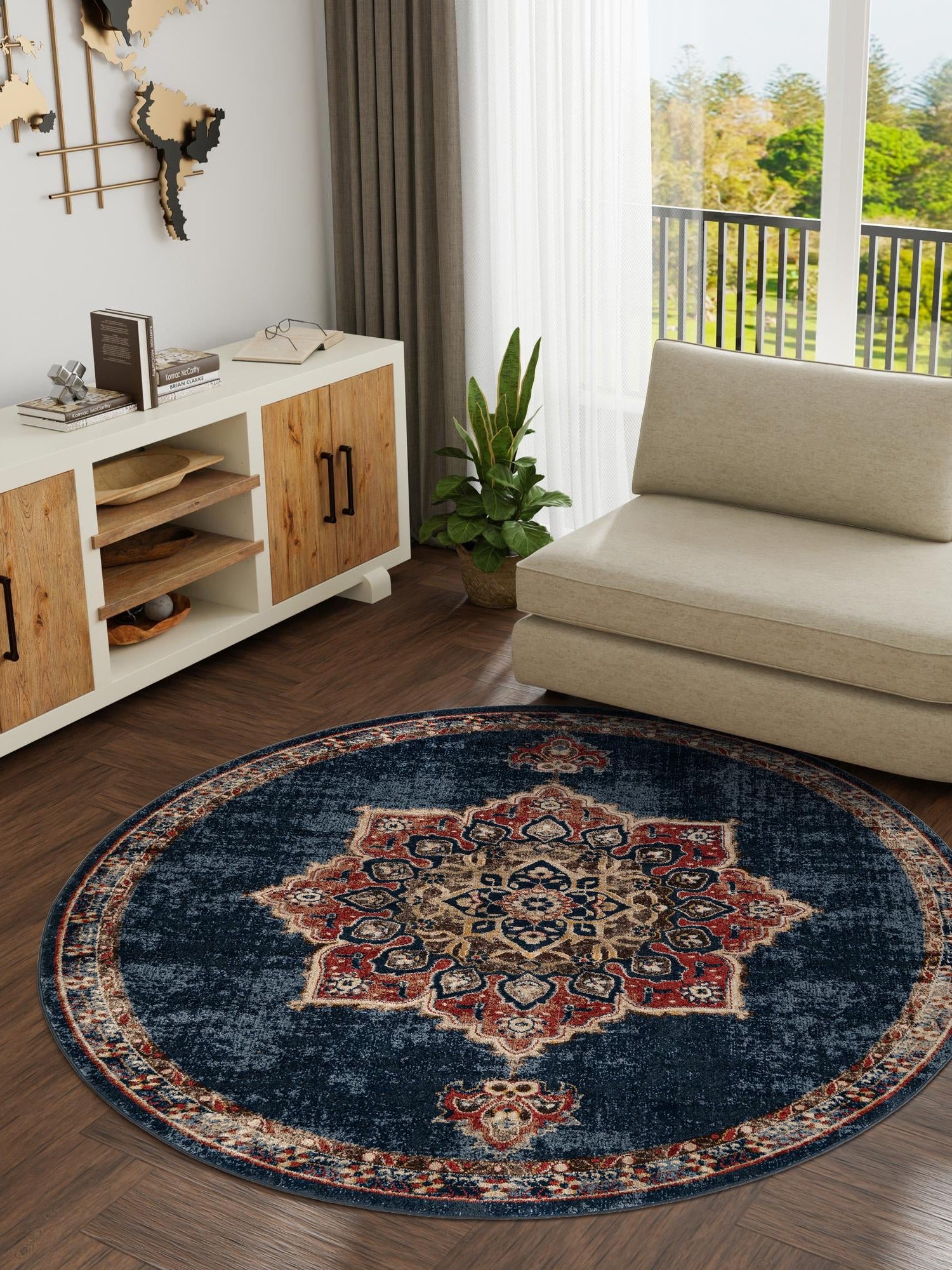 Dark Blue 5' 3 x 5' 3 Utopia Round Area Rug Traditional Vintage Persian Inspired Vivid Color Durable Carpet for Unique Interiors for Sale at Rug Engine
