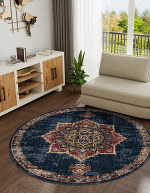 Dark Blue 5' 3 x 5' 3 Utopia Round Area Rug Traditional Vintage Persian Inspired Vivid Color Durable Carpet for Unique Interiors for Sale at Rug Engine