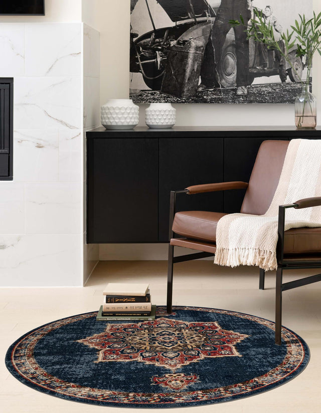 Dark Blue 5' 3 x 5' 3 Utopia Round Area Rug Traditional Vintage Persian Inspired Vivid Color Durable Carpet for Unique Interiors for Sale at Rug Engine
