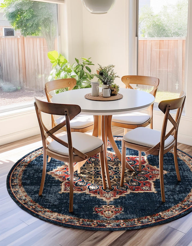 Dark Blue 5' 3 x 5' 3 Utopia Round Area Rug Traditional Vintage Persian Inspired Vivid Color Durable Carpet for Unique Interiors for Sale at Rug Engine
