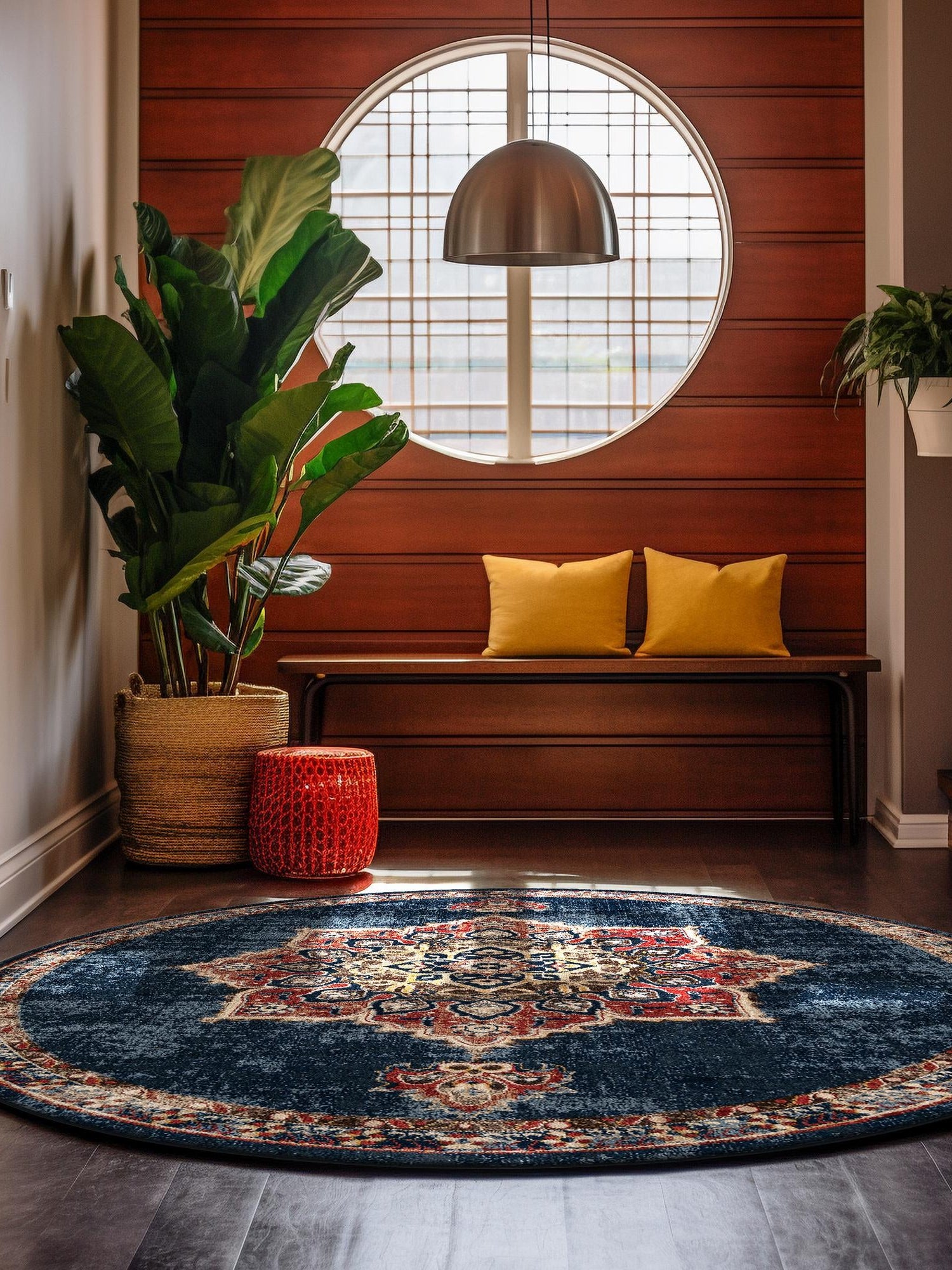 Dark Blue 5' 3 x 5' 3 Utopia Round Area Rug Traditional Vintage Persian Inspired Vivid Color Durable Carpet for Unique Interiors for Sale at Rug Engine