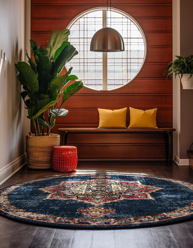 Dark Blue 5' 3 x 5' 3 Utopia Round Area Rug Traditional Vintage Persian Inspired Vivid Color Durable Carpet for Unique Interiors for Sale at Rug Engine