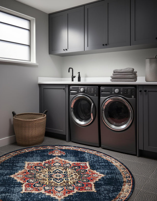 Dark Blue 5' 3 x 5' 3 Utopia Round Area Rug Traditional Vintage Persian Inspired Vivid Color Durable Carpet for Unique Interiors for Sale at Rug Engine
